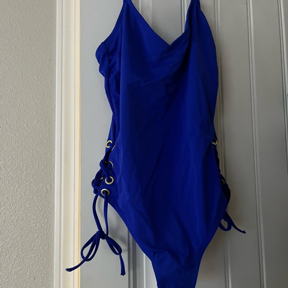 Blue One-Piece Swimsuit with Side Ties
